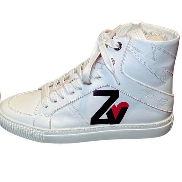 Zadig & Voltaire ZV1747 High Flash White Leather Sneakers New in Box - Picture 1 of 14